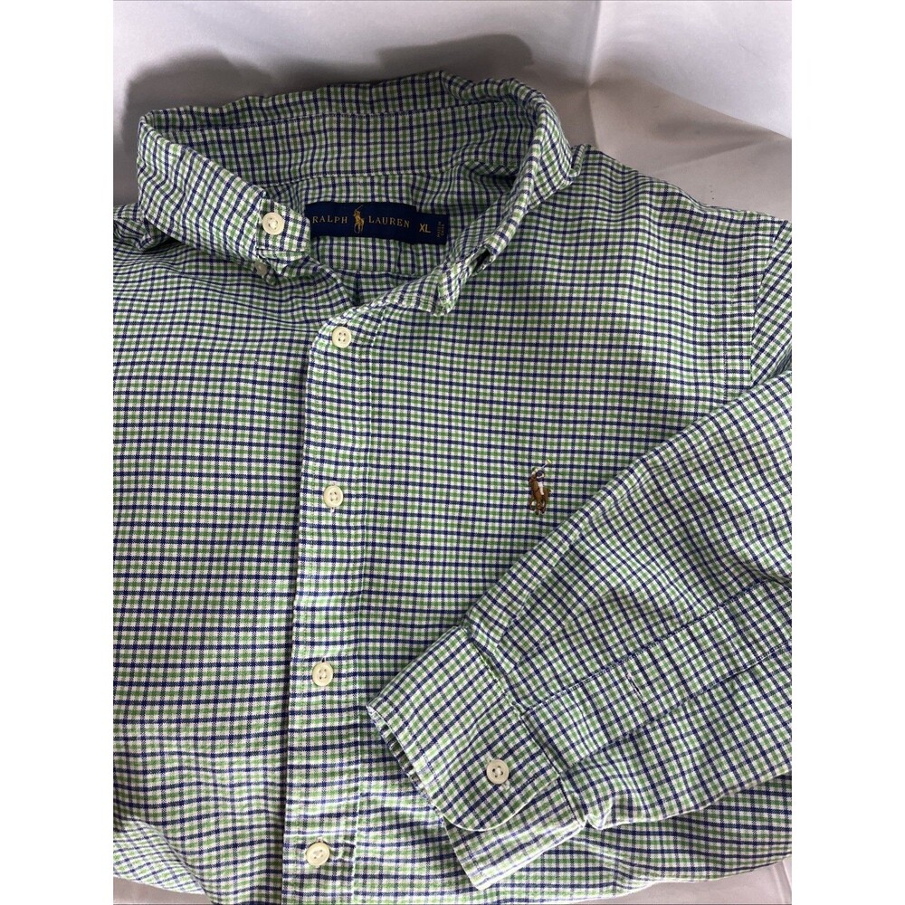 Polo Ralph Lauren Button Down Shirt Mens XL Green Plaid Flesh Pony Oxford